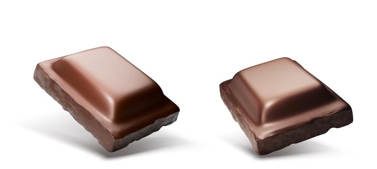 Vector gratuito las piezas de la barra de chocolate volando en el aire 3d realista
