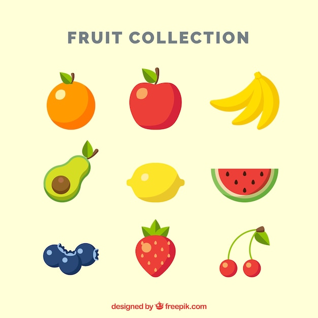 Piezas de fruta coloridas en diseño plano