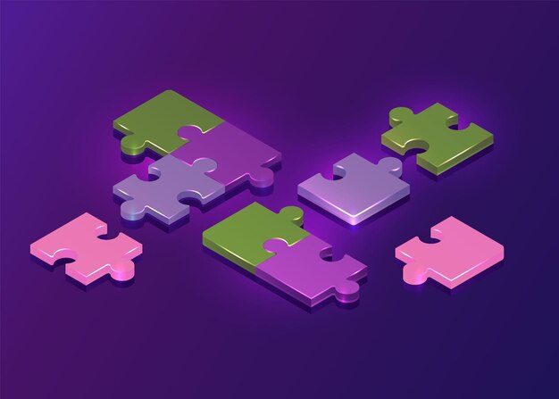 Piezas de rompecabezas isométricas 3D de fondo Juego de rompecabeos
