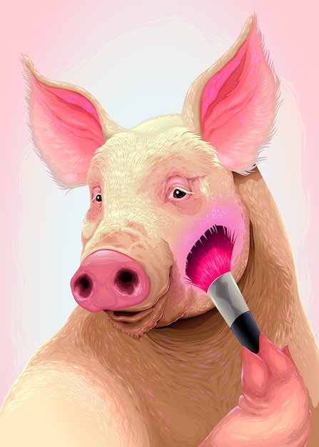 Pig está aplicando el rubor en su mejilla