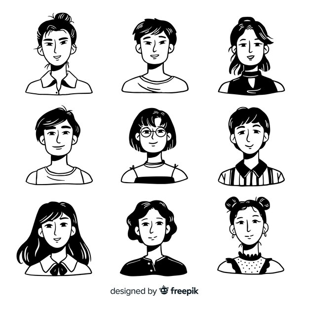 Pila de avatar de personas dibujadas a mano