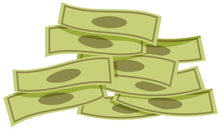 Vector gratuito pila de billetes de dinero en estilo de dibujos animados