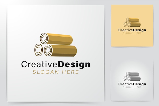 Pila de ideas de logotipos de madera. Diseño de logotipo de inspiración. Ilustración de vector de plantilla. Aislado sobre fondo blanco