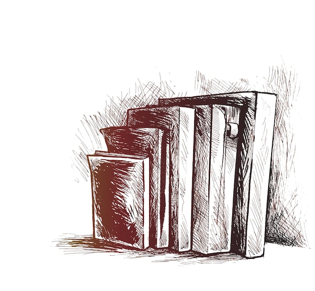 Pila de libros aislados en blanco Ilustración de vector de boceto dibujado a mano