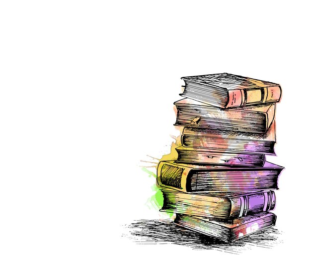 Pila de libros aislados en fondo blanco