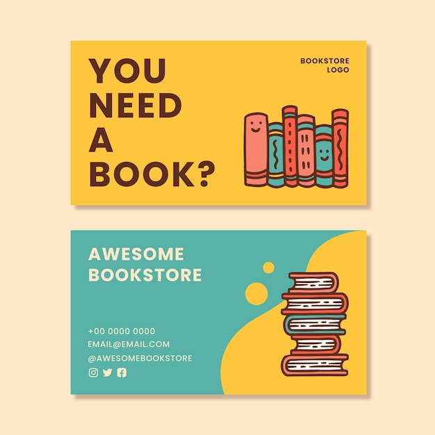 Pila de libros dibujados a mano tarjetas de visita