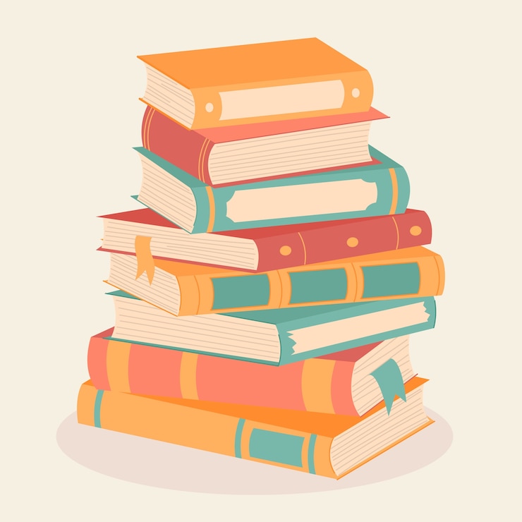 Vector gratuito pila de libros de diseño plano dibujado a mano ilustración