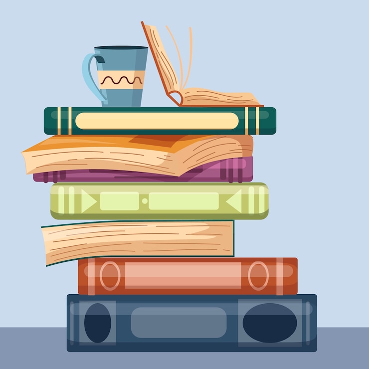 Vector gratuito pila de libros de diseño plano dibujado a mano ilustración