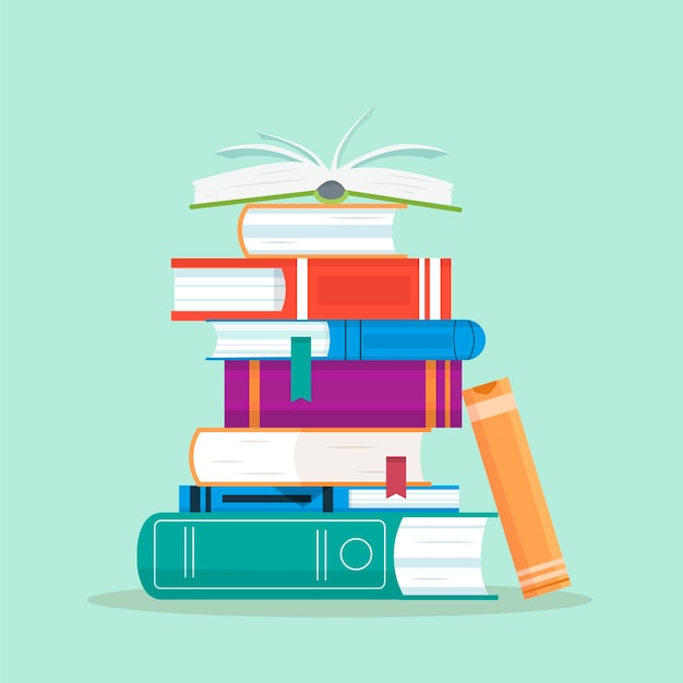 Pila de libros de diseño plano dibujado a mano ilustración
