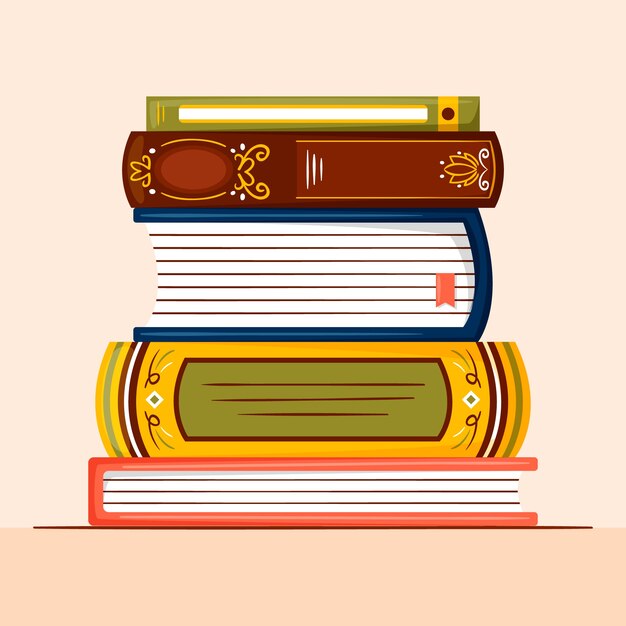 Pila de libros de diseño plano dibujado a mano