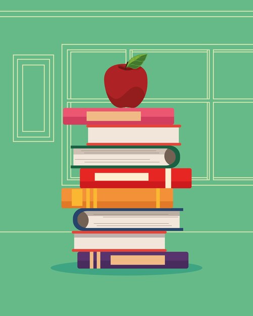 Pila de libros con manzana