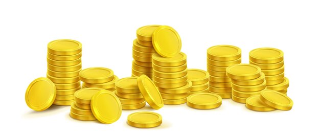 Una pila de monedas de oro con diferentes tamaños de pilas de dinero
