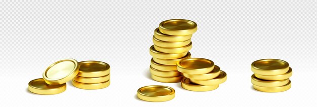 Una pila de monedas de oro de diferentes tamaños