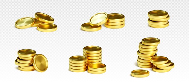 Una pila de monedas de oro de diferentes tamaños