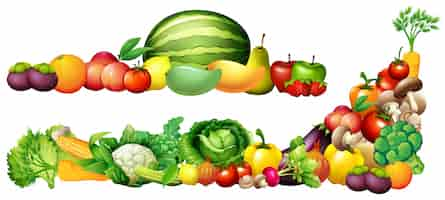 Vector gratuito pila de verduras frescas y frutas