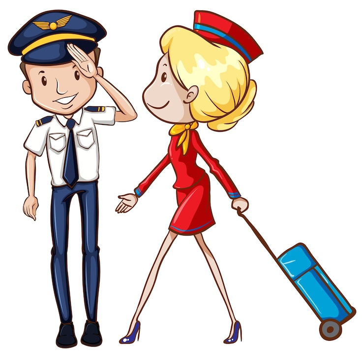 Vector gratuito piloto y auxiliar de vuelo