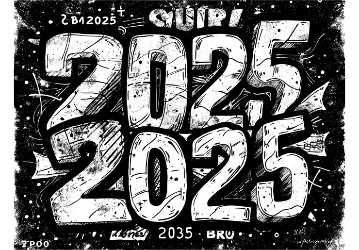 Vector gratuito pincel de tinta negra 2025 diseño de texto en apuros