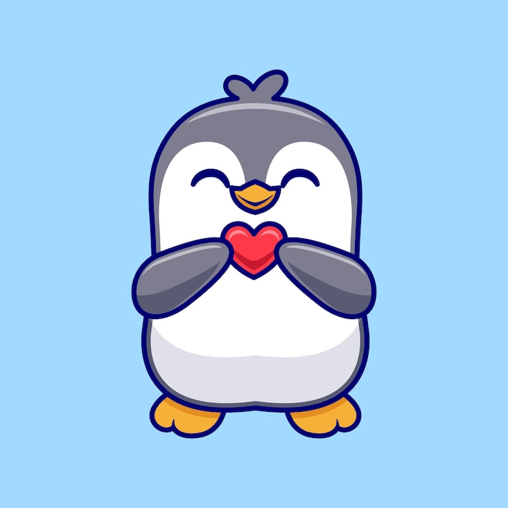 Vector gratuito pingüino lindo sosteniendo el corazón del amor icono vectorial de dibujos animados ilustración icono de naturaleza animal aislado plano