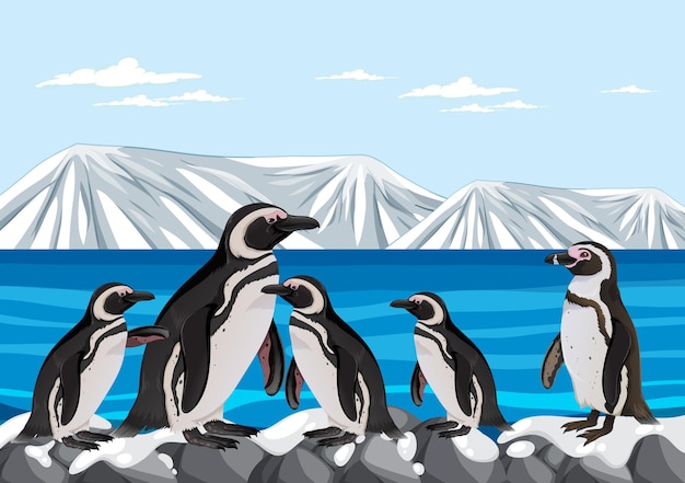 Pingüino de pie sobre hielo en el Ártico