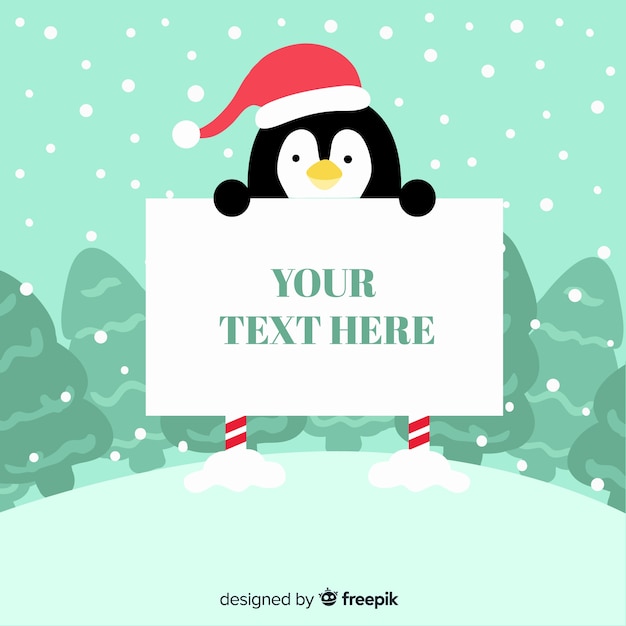 Pingüino sosteniendo cartel vacío