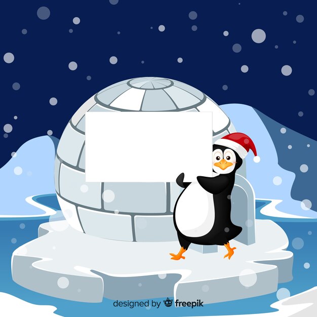 Pingüino sosteniendo cartel vacío