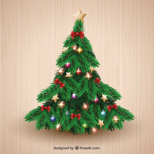 Pino de navidad con bolas y estrellas