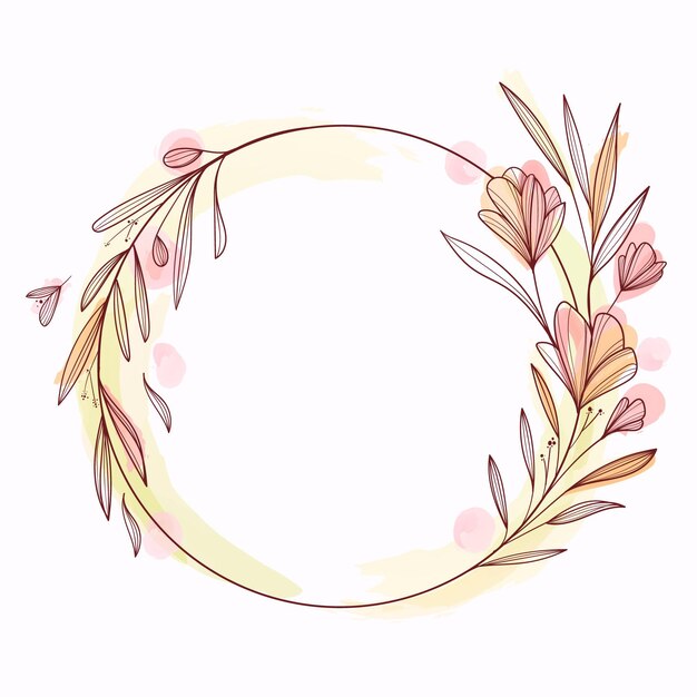 Pintado a mano hermosas flores marco circular.