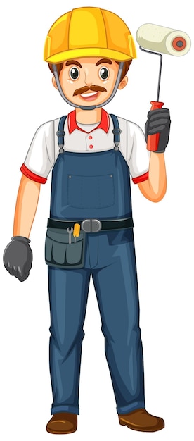 Vector gratuito pintor trabajador de la construcción personaje de dibujos animados