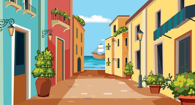 La pintoresca calle de la ciudad costera del Mediterráneo