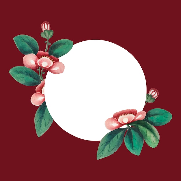 Pintura china con vector de marco de círculo de flores en blanco