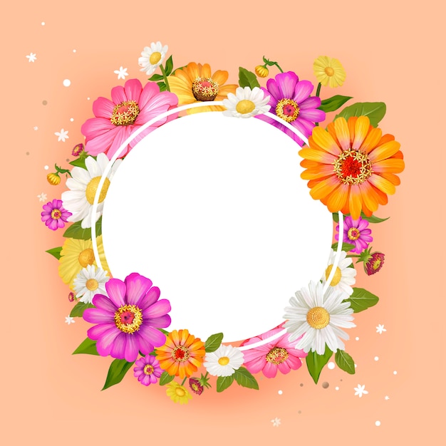 Pintura china con vector de marco de círculo de flores en blanco