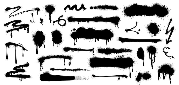 La pintura negra en aerosol gotea líneas manchas y salpicaduras de tinta con efecto graffiti