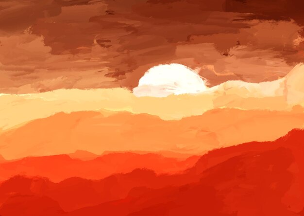Pintura a óleo pintada a mano de un paisaje mínimo de puesta de sol