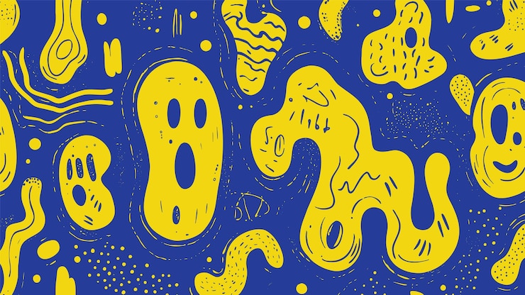 Vector gratuito pintura de papel tapiz de garabateo amarillo y azul