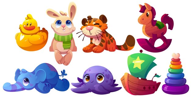 Pirámide de animales de peluche de barco de madera de juguetes para niños