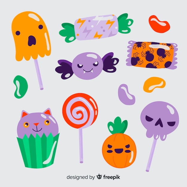 Vector gratuito piruletas y caramelos halloween dibujado a mano