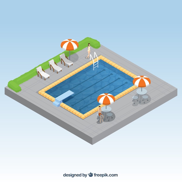 Piscina de verano en estilo isométrico