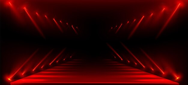 Pista de desfiles de moda con luces rojas