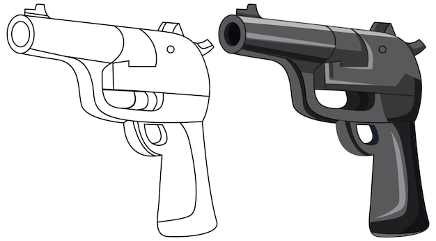 Vector gratuito pistola de dibujos animados simple y contorno de doodle para páginas para colorear