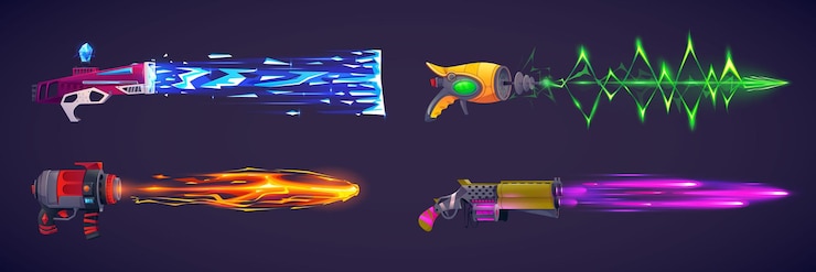 Vector gratuito pistola espacial de juego mágico con efecto cómico de rayo láser