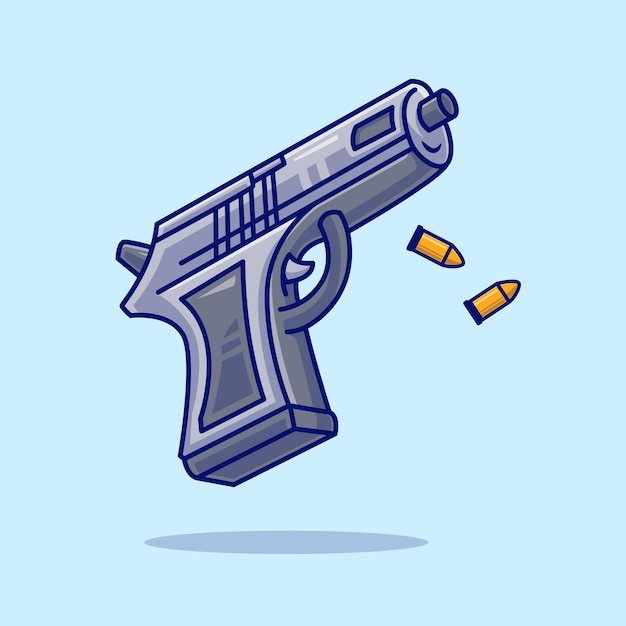 Vector gratuito pistola con ilustración de icono de vector de dibujos animados de balas. concepto de icono de objeto de vacaciones plano aislado