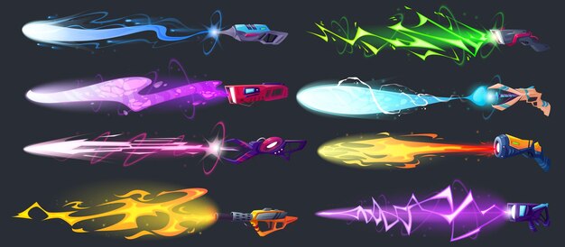 Pistolas láser Space Blasters con efecto de disparo.