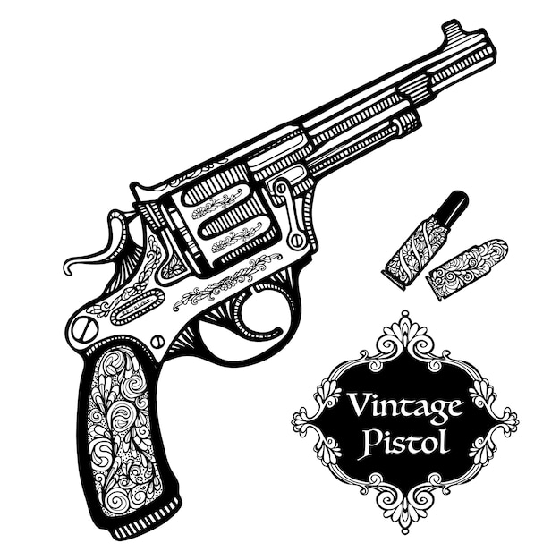 Pistolas retro dibujados a mano