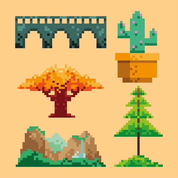 Pixel art cinco iconos