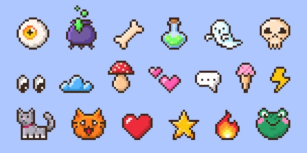 Pixel art emoticon icon set