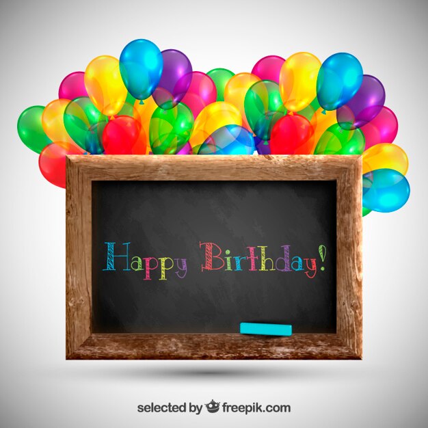 Pizarra con globos para cumpleaños