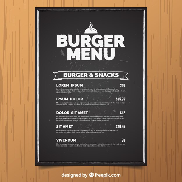 Pizarra con menú de hamburguesa