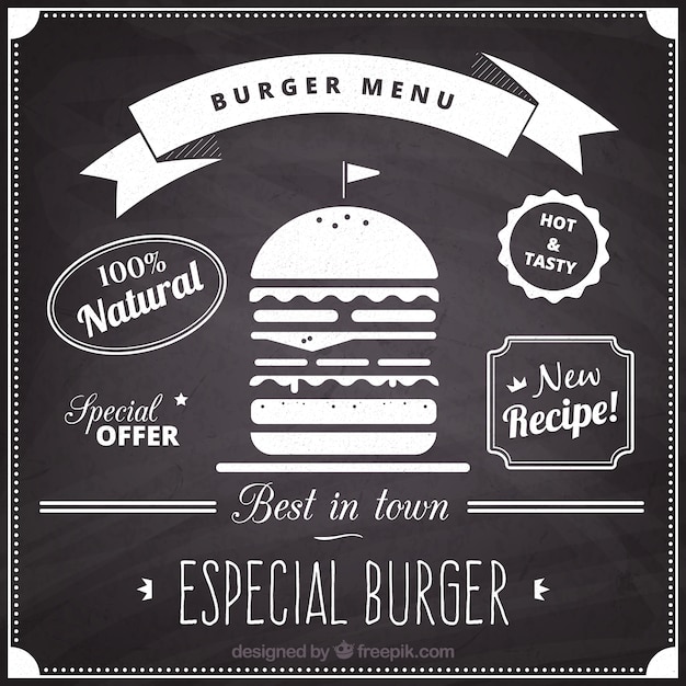 Pizarra de menú de hamburguesería 