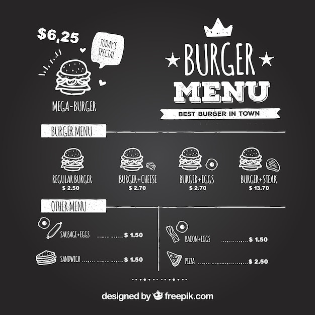 Vector gratuito pizarra con sabrosas hamburguesas