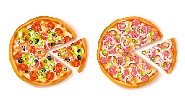 Vector gratuito pizza con composición de rebanada